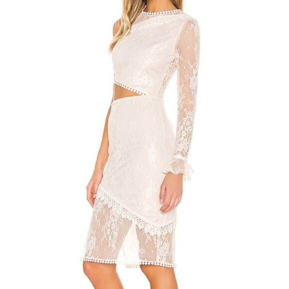 Revolve NBD Karina Cream Lace Cut Out One Sleeve Cocktail Dress Small NWT Bridal - Picture 7 of 15